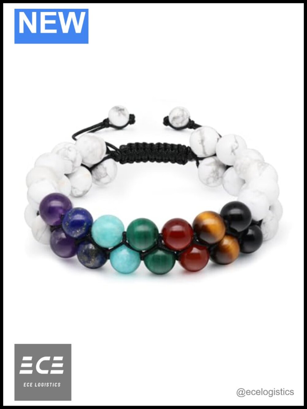 Natural Crystal Chakra Bracelet Howlite Gemstone Beads Adjustable Healing